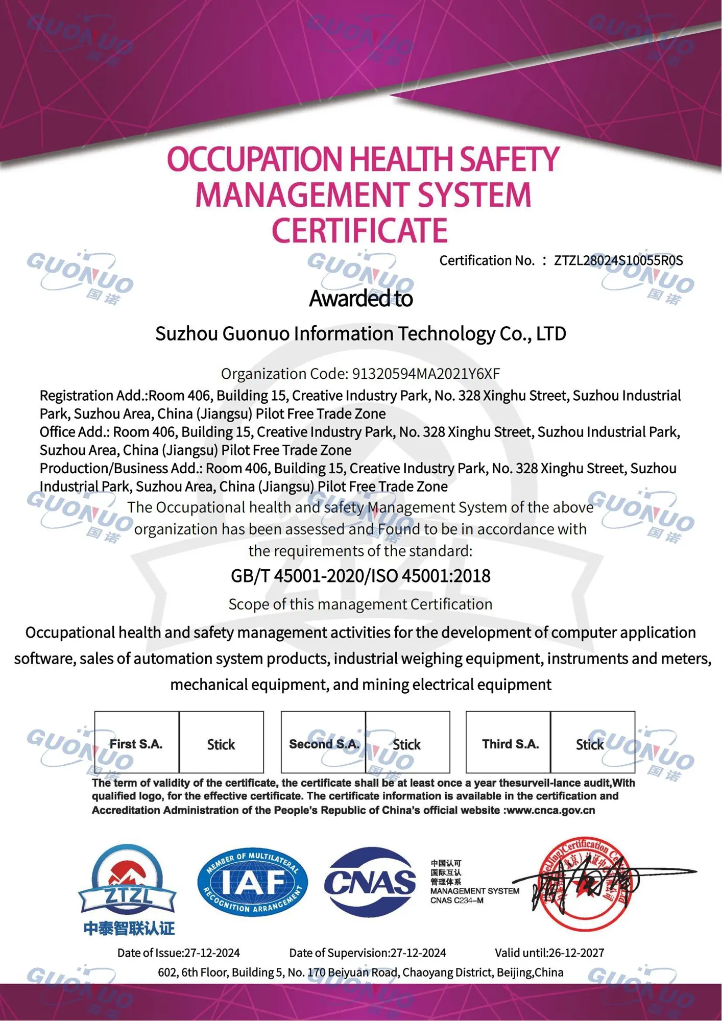 Occupational Health and Safety Management System Certification